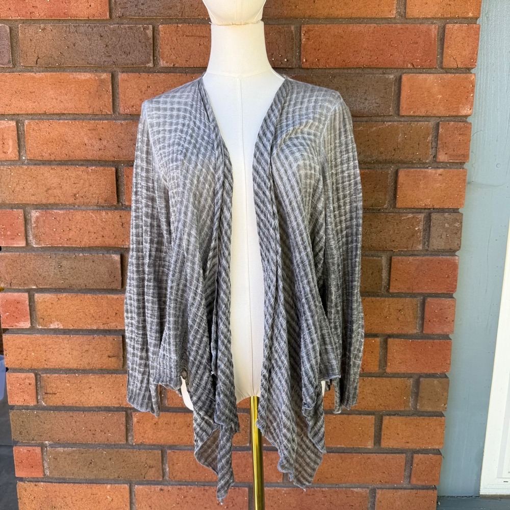 Fenini Open Front Cardigan Sweater Gauze Overdye Lagenlook | Gray‎ | Size Medium
